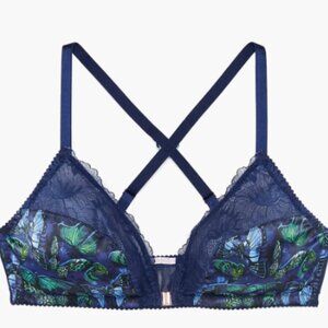 Satin Blue and Green Butterfly Bralette